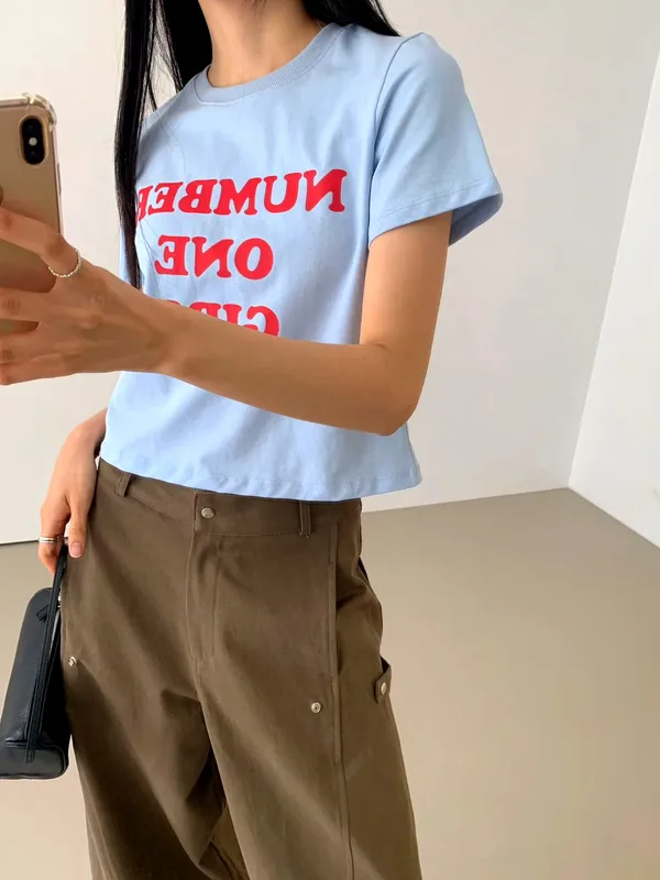 Stylish Printed Short Sleeve T-Shirt in Fresh Blue, Perfect for Casual Wear