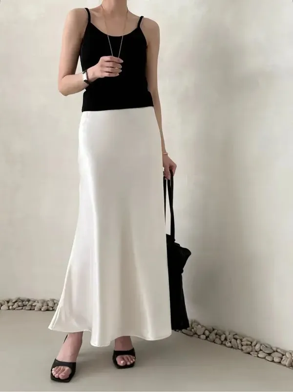 Chic Black Cami Top Paired with Elegant White Maxi Skirt
