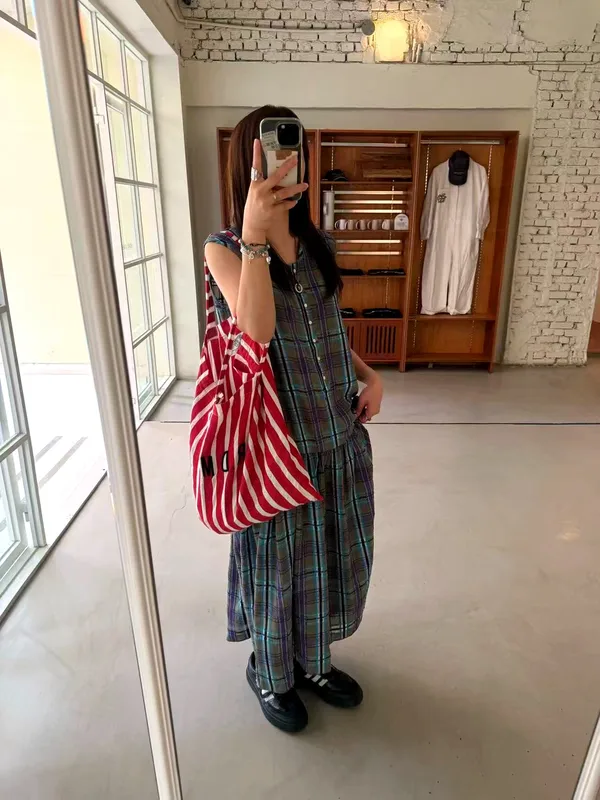 Fresh Checkered Women's Dress, Comfortable and Breathable, Perfect for Summer