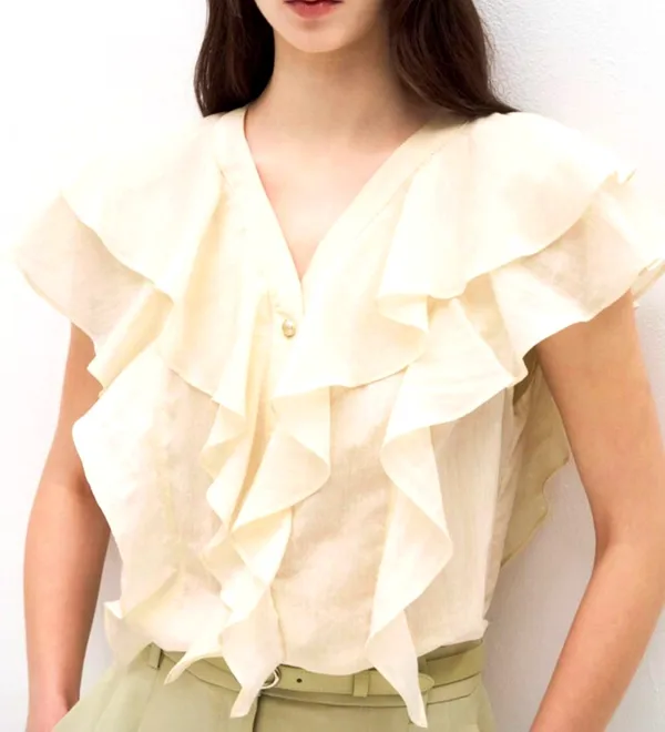 Elegant Ruffled Design Women's Top, Lightweight and Breathable
