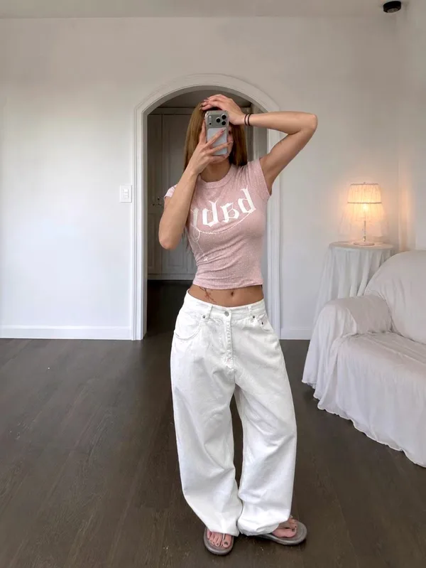 Fresh Pink Letter Short Sleeve Top - Comfortable and Stylish