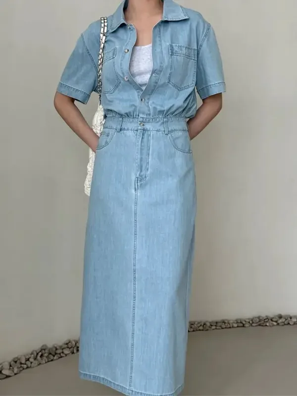 Fresh Denim Maxi Skirt - Fashionable Casual Style
