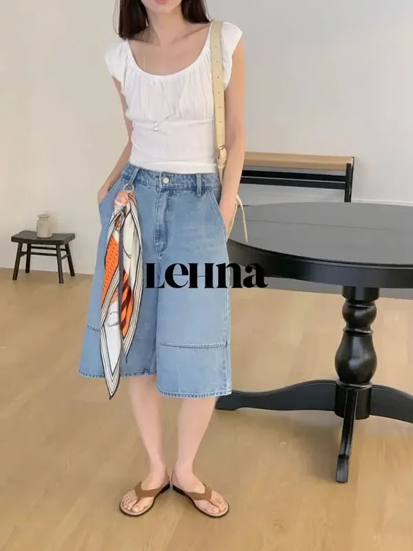 Stylish Casual Denim Shorts with Trendy Scarf