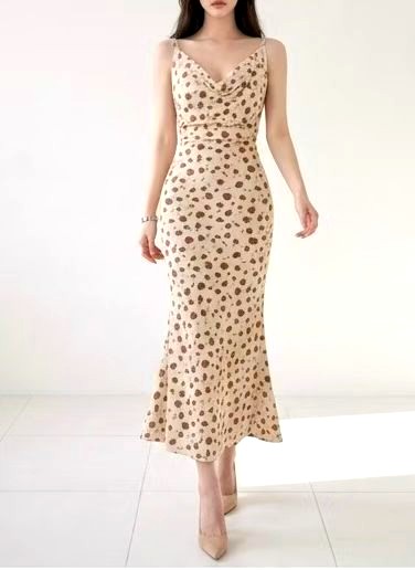 Elegant Polka Dot Dress, Showcasing Charming Curves