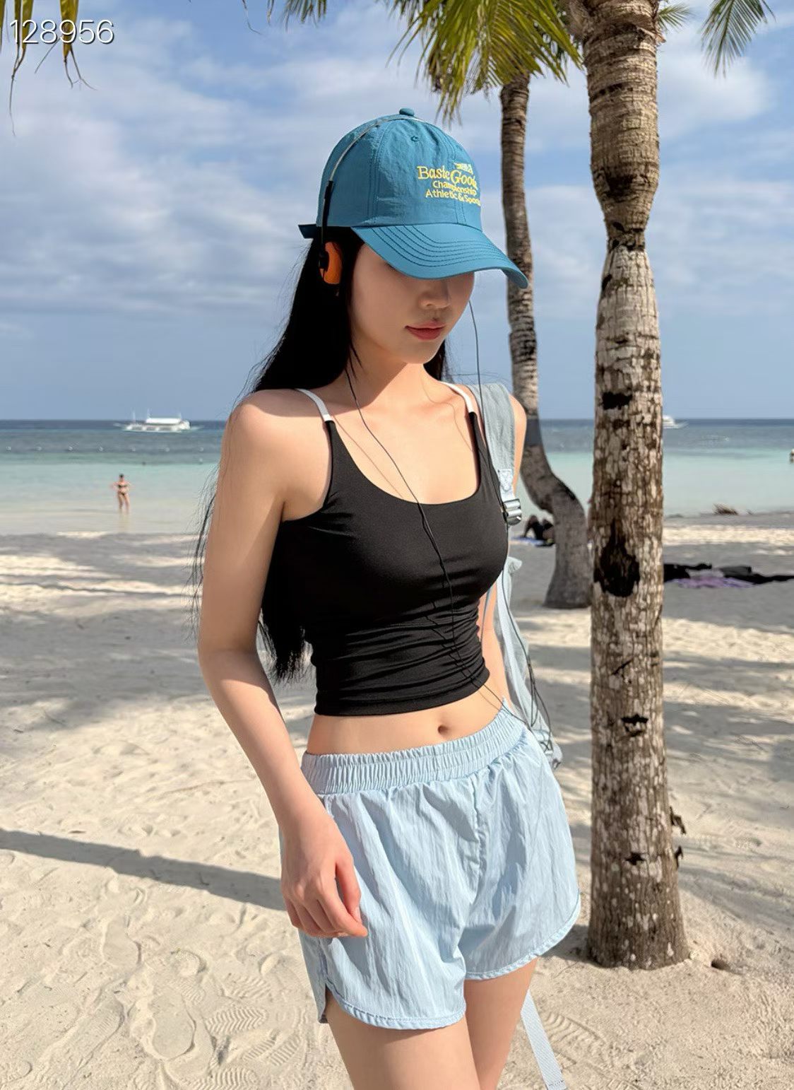 Stylish Black Tank Top Paired with Light Blue Shorts - New Arrival New model launched