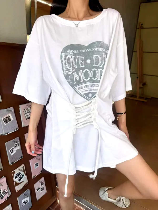 Stylish Heart Pattern White Top, Comfortable Casual Style