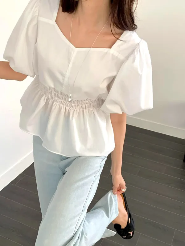 Fresh and Elegant Puff Sleeve Women's Top, Perfect for Spring and Summer Outfits