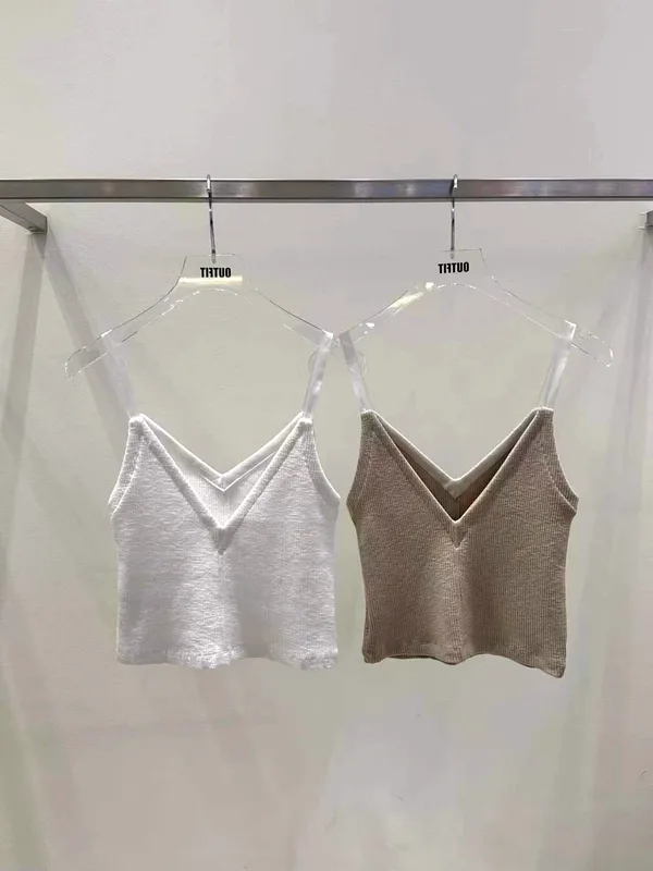 Minimalist V-Neck Knitted Women's Top - Comfortable and Breathable, a Summer Essential