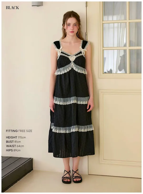 Elegant Lace Spliced Women's Dress in Fresh Black